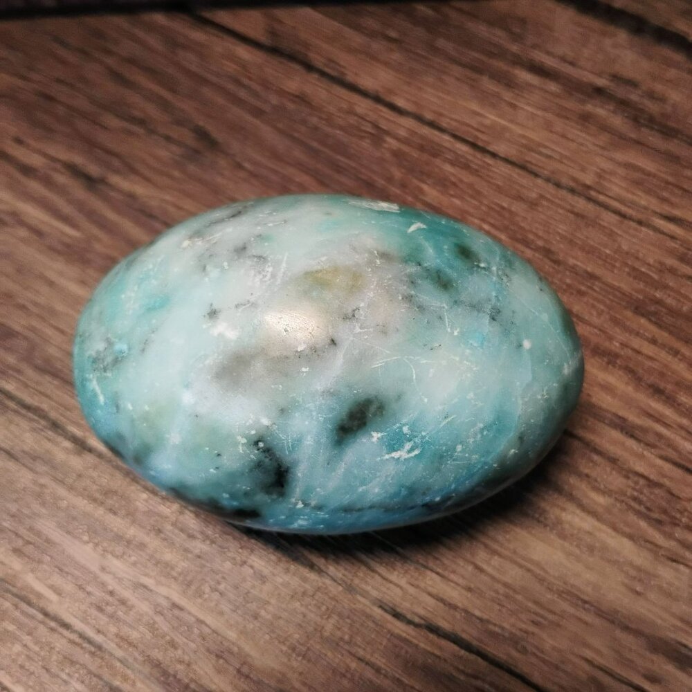 Polished Blue Marble Alabaster Egg Signed Italy, 3" Vintage Stone Paperweight - Picture 5 of 7